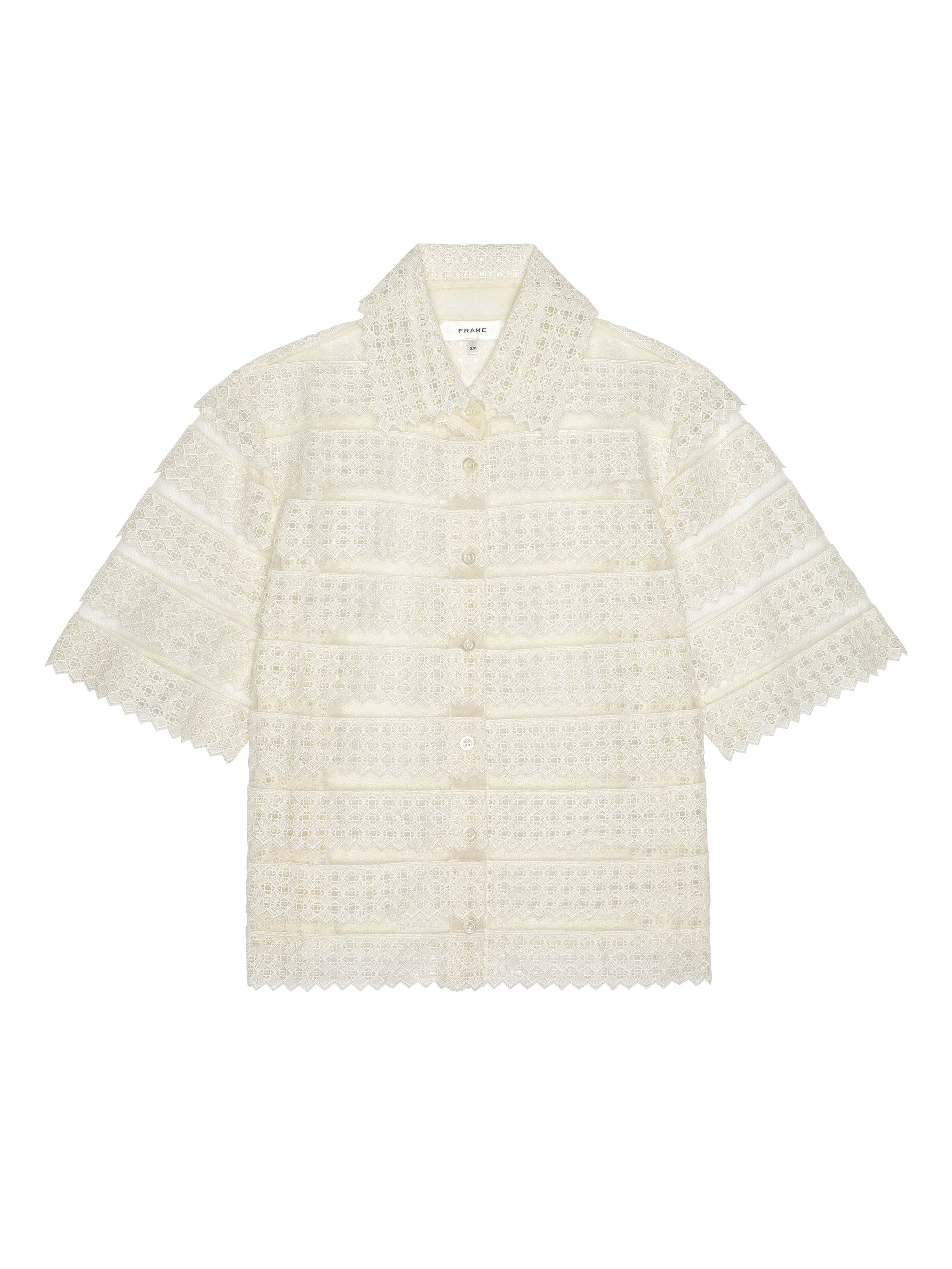 FRAME The Lattice Crochet Blouse in Cream