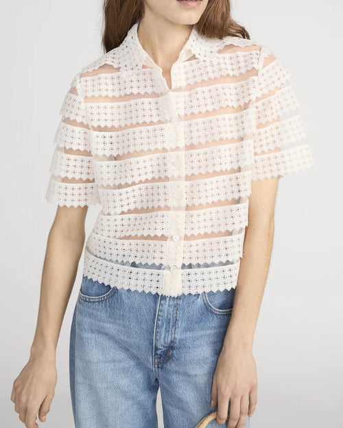 FRAME The Lattice Crochet Blouse in Cream