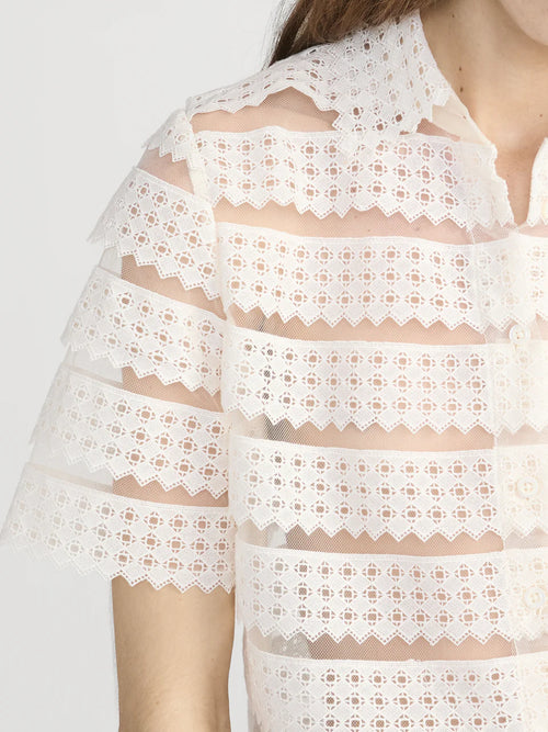 FRAME The Lattice Crochet Blouse in Cream