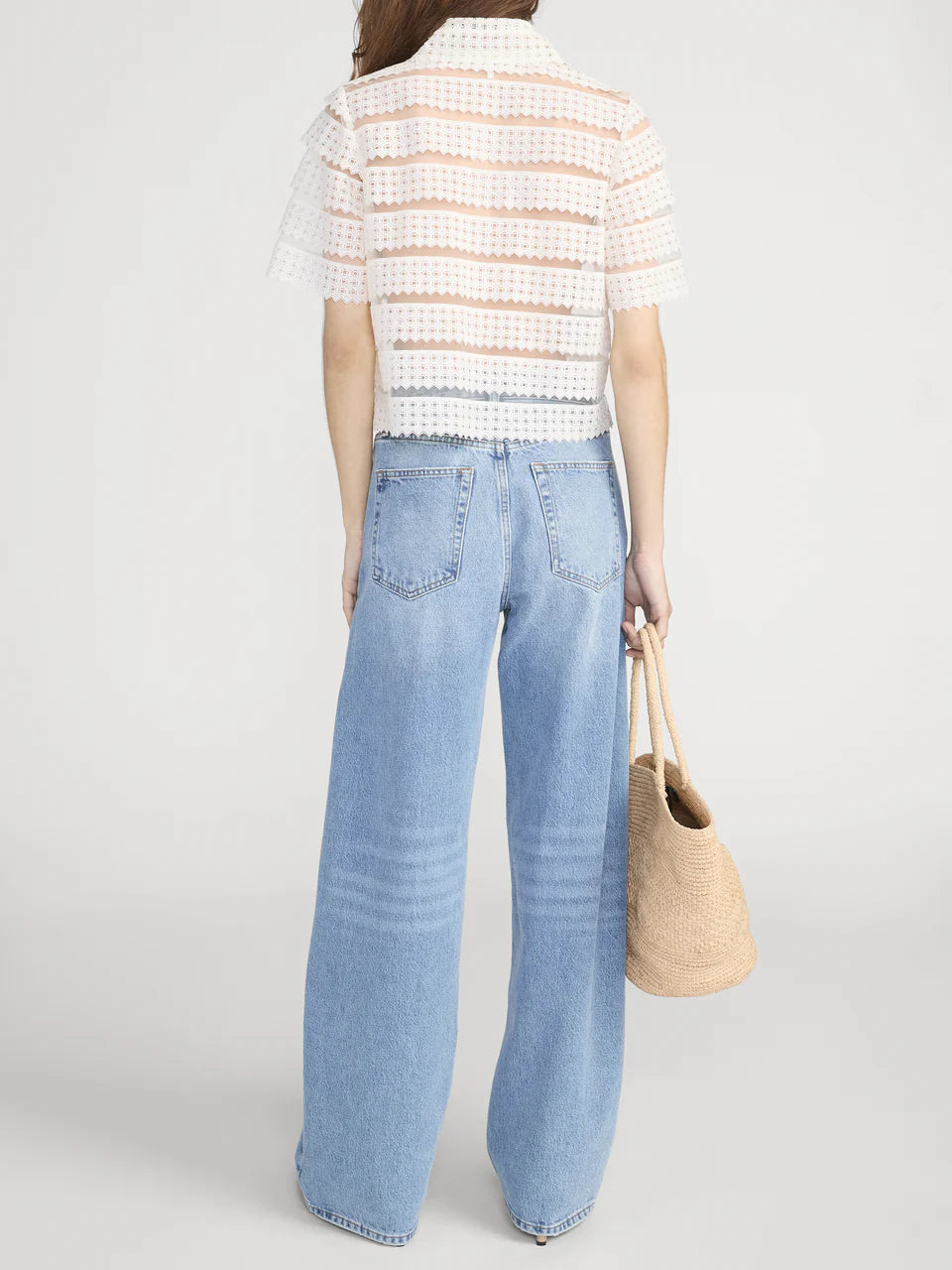 FRAME The Lattice Crochet Blouse in Cream
