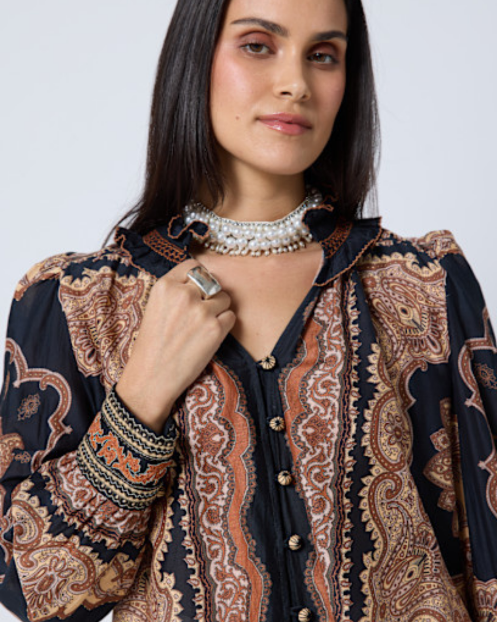 Scarlett Poppies Isolde Top in Onyx Black with Rust