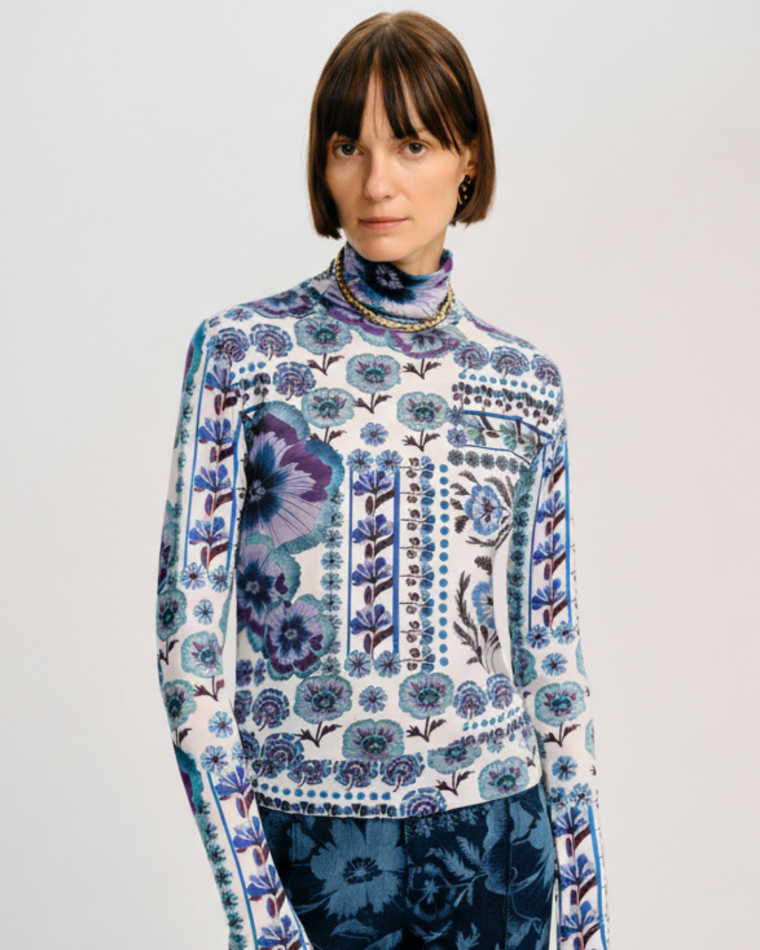 Carolina K Viento Turtleneck in Antique Floral Blue