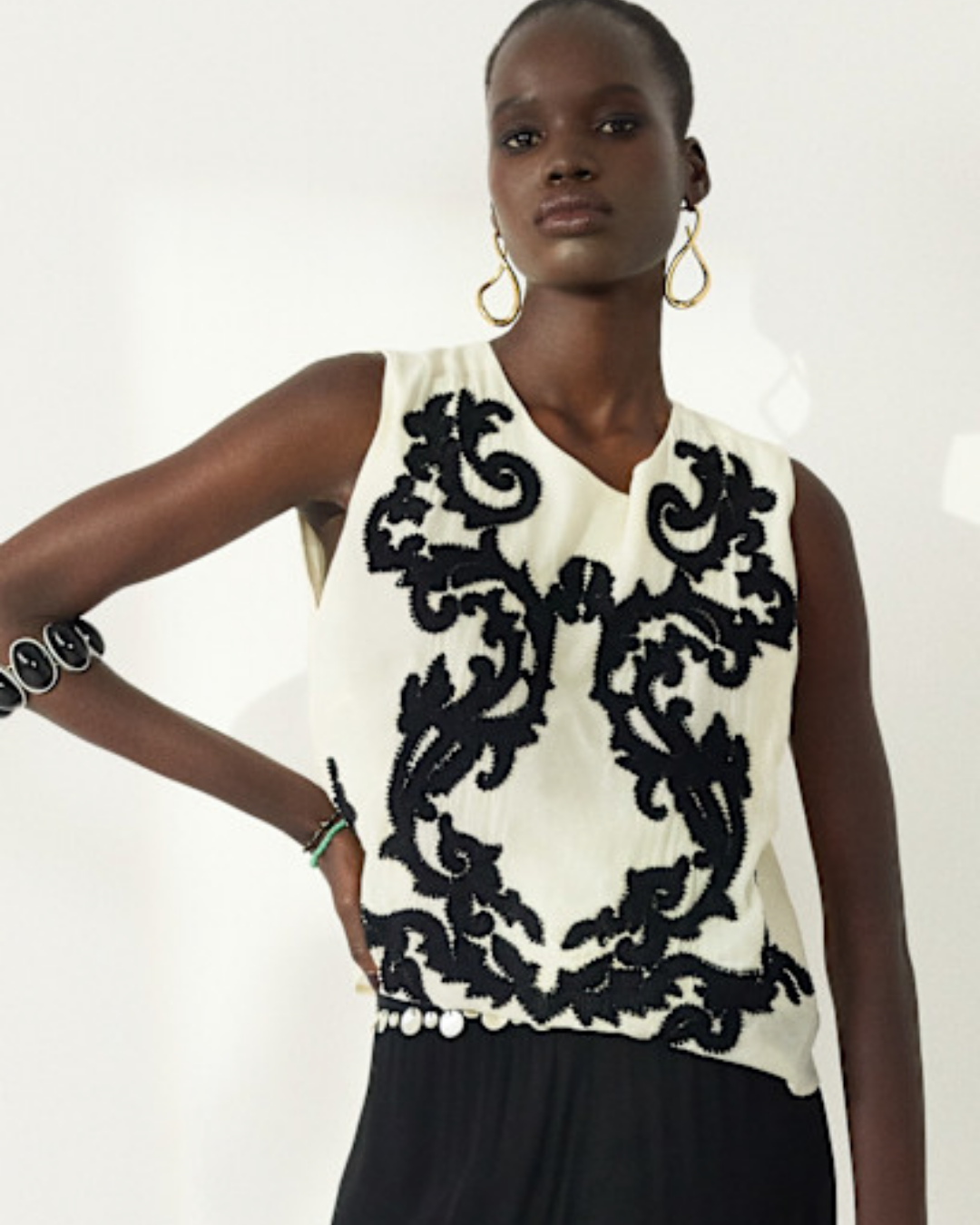 Scarlett Poppies Mikka Top in Papyrus / Onyx Black