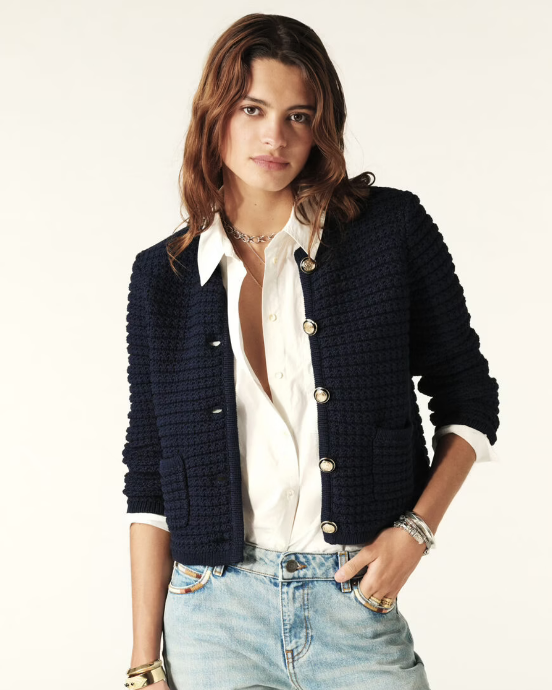 Ba&sh Gaspard Cardigan in Marine