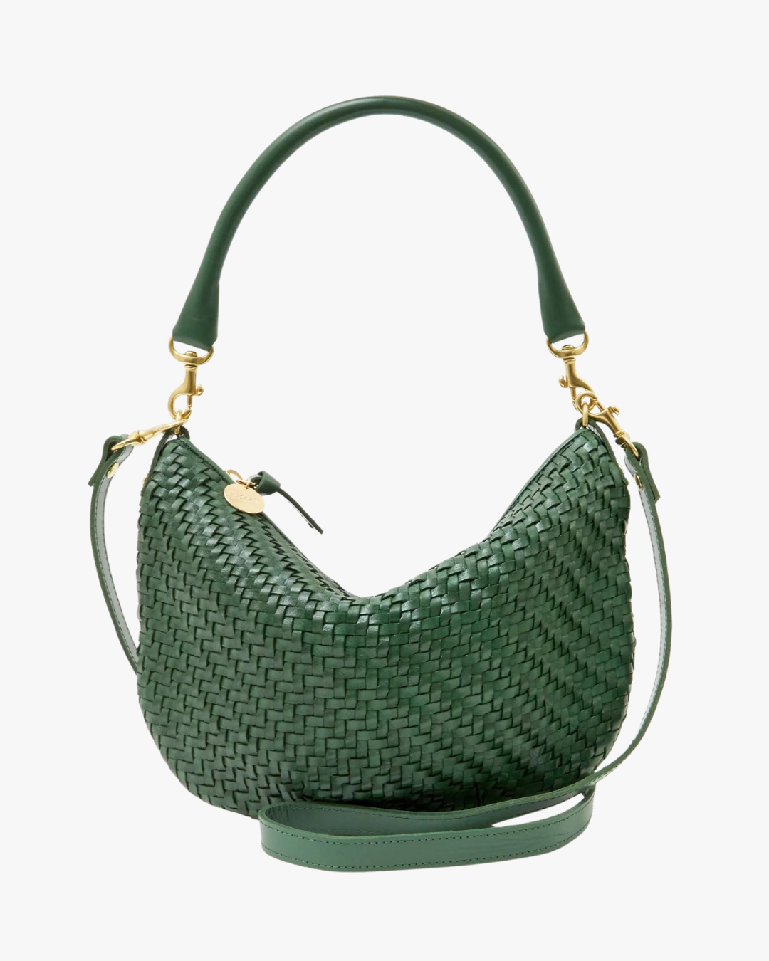 Clare V. Petit Moyen Messenger in Evergreen Woven Zig-Zag