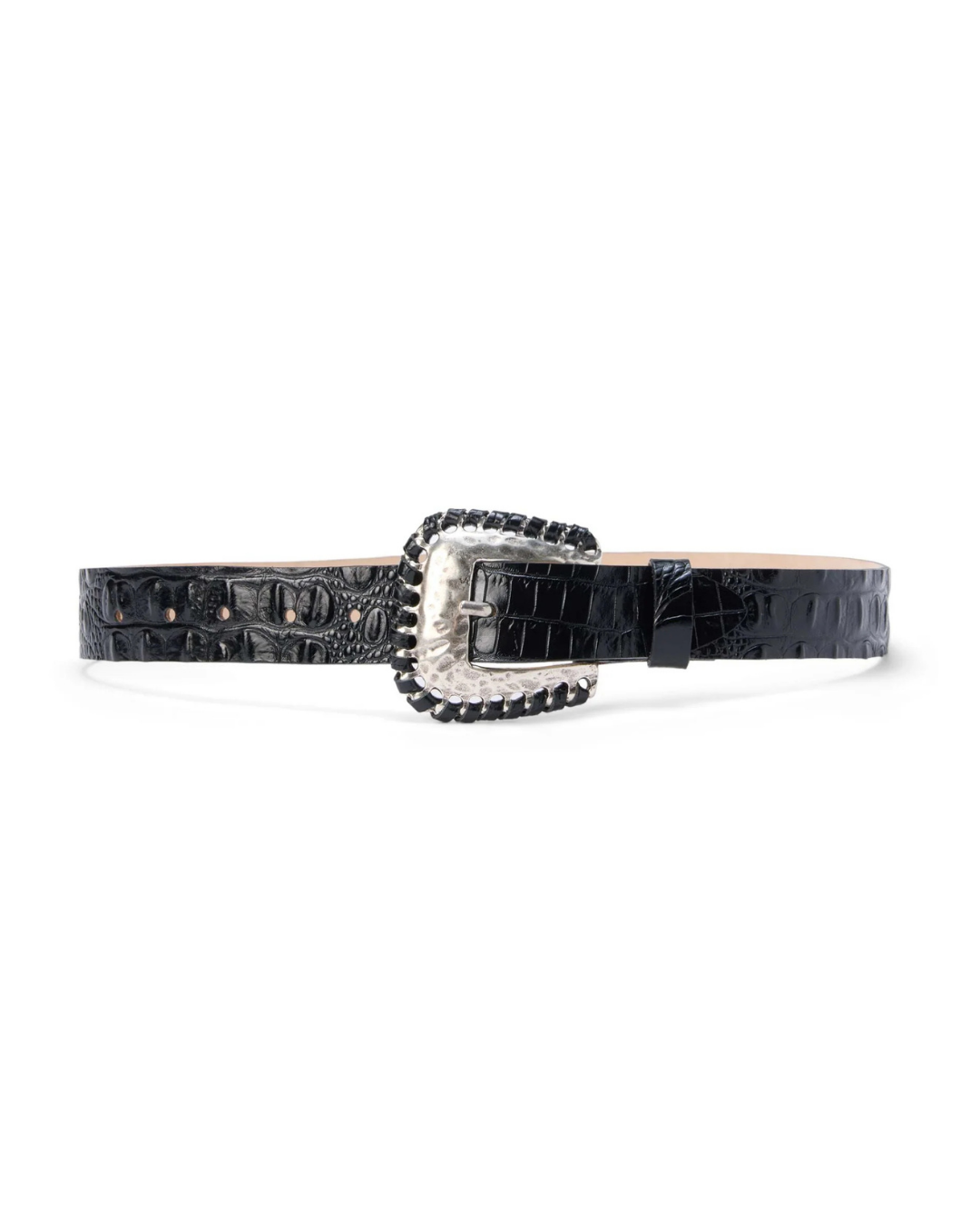L’AGENCE Brisa Laced Croc-Embossed Belt in Black