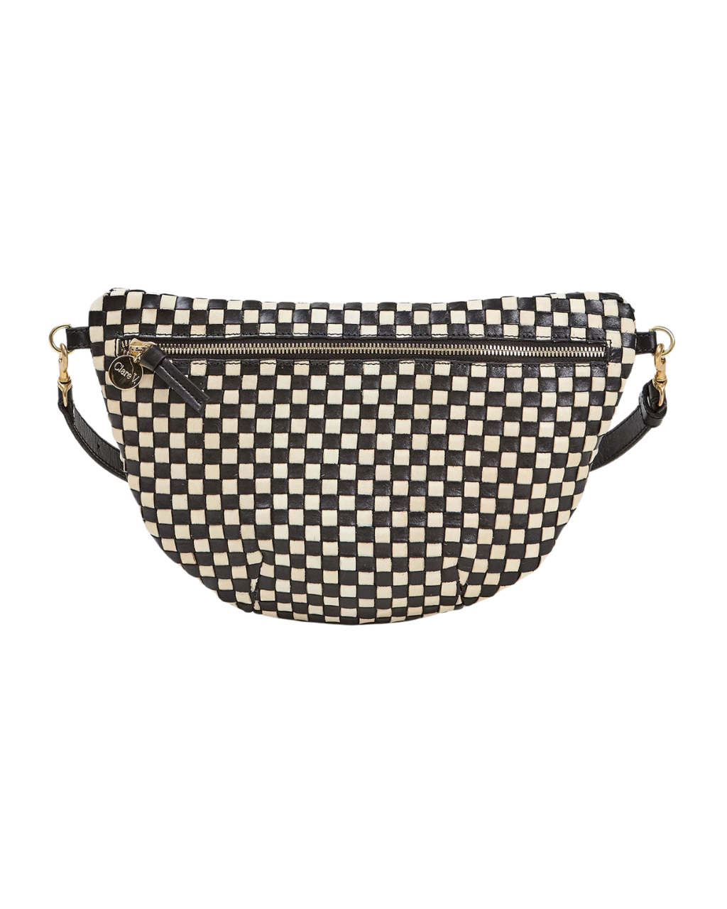 Clare V. Grande Fanny Woven Checker in Black/Cream