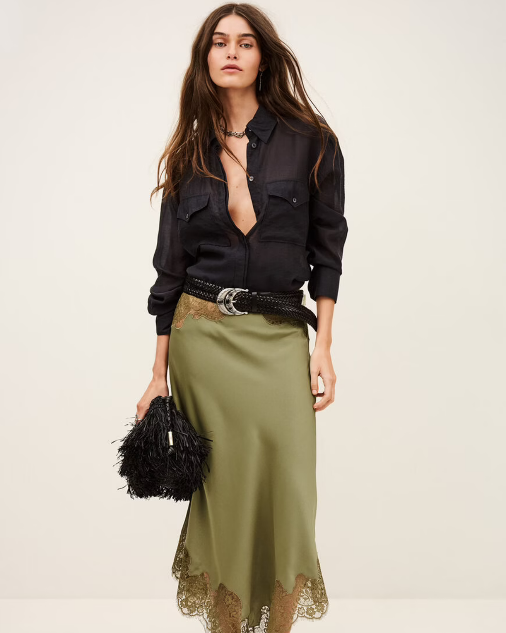 Ba&sh Coni Skirt in Kaki