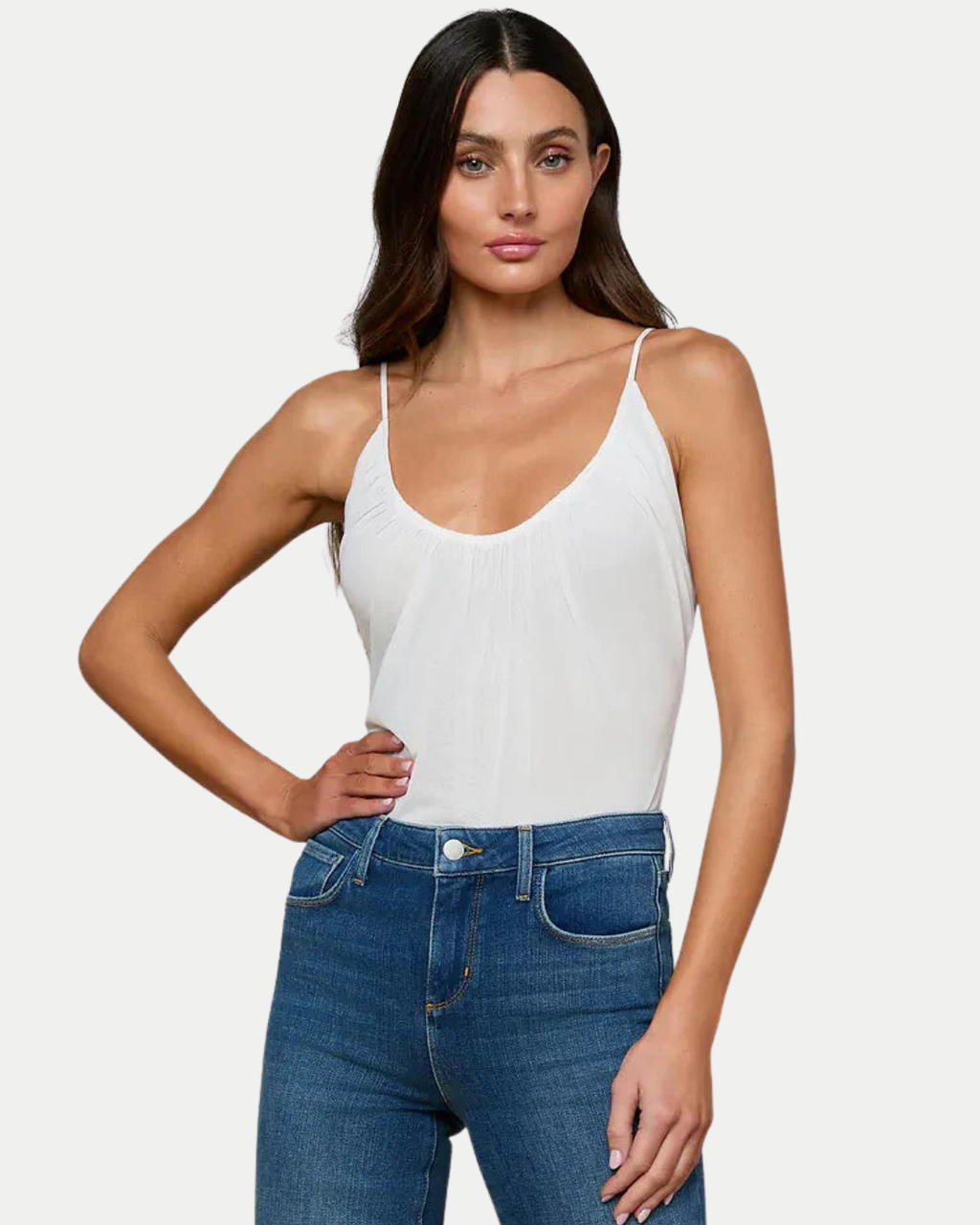 L’AGENCE Gelina Ruched Bodysuit in White