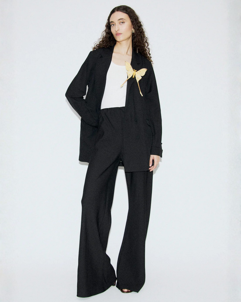 Silk Laundry Wide Legged Bias Cut Pants in Black