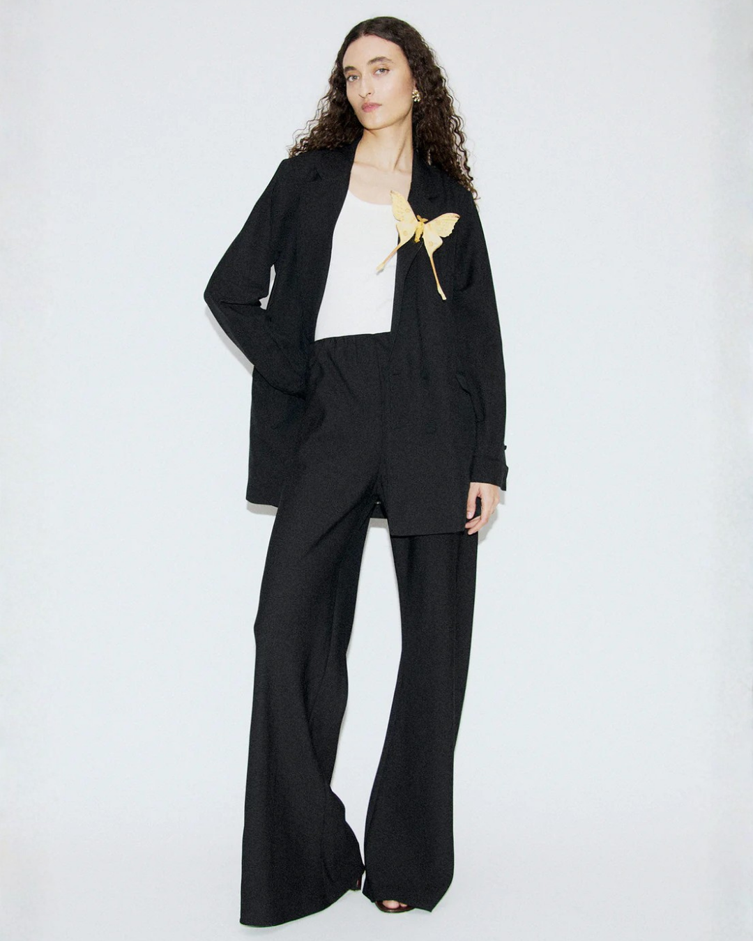 Silk Laundry Wide Legged Bias Cut Pants in Black