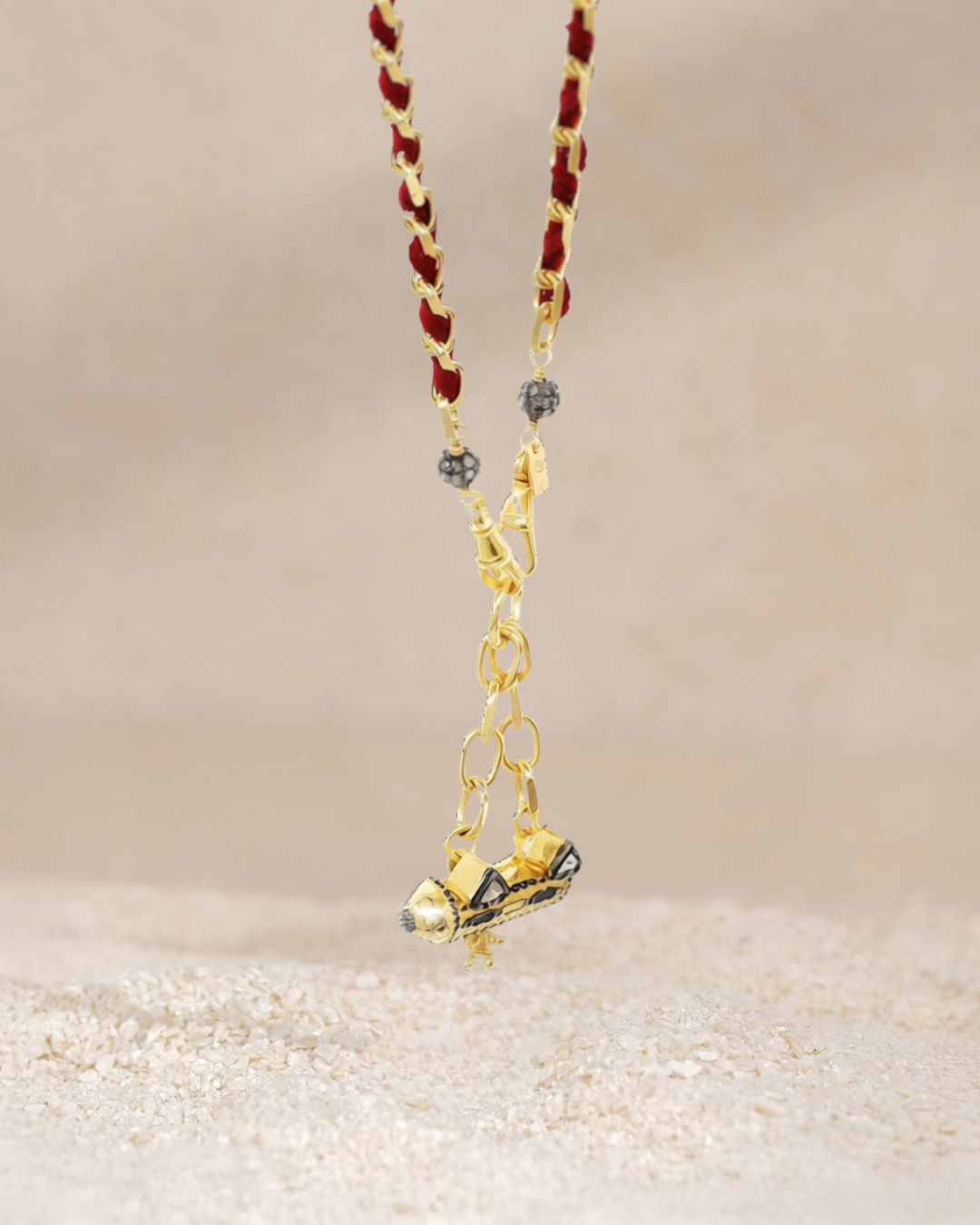 MLC Necklace in Gold Red with Detachable Decorative Pendant