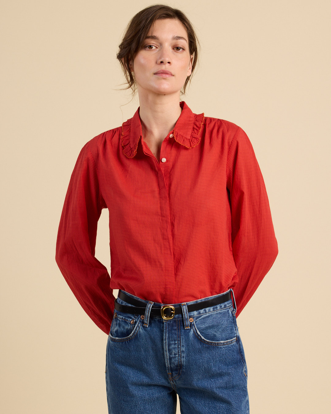 Trovata Kinsley Blouse in Crimson Check