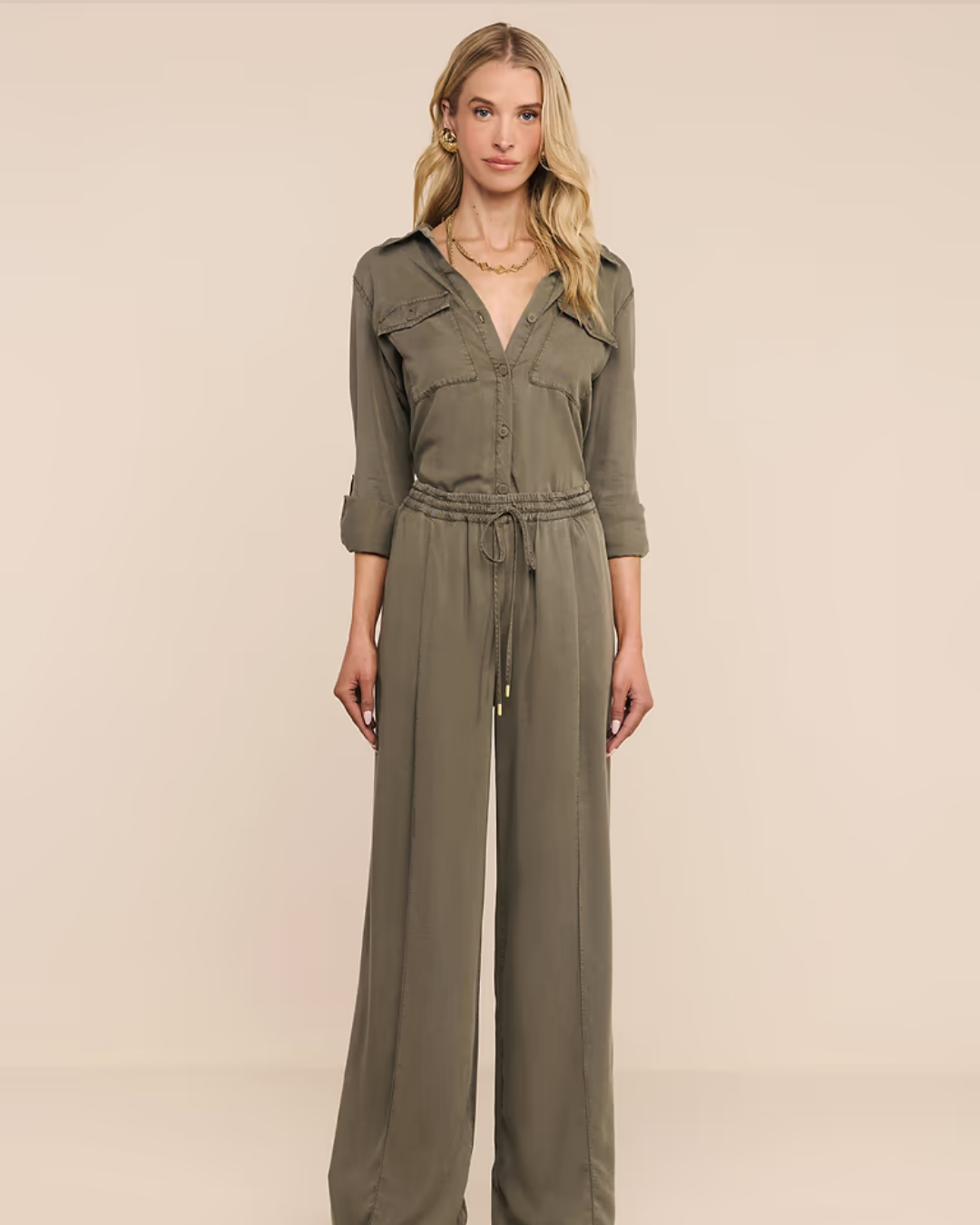 L'AGENCE Connie Drawstring Trouser in Smokey Olive