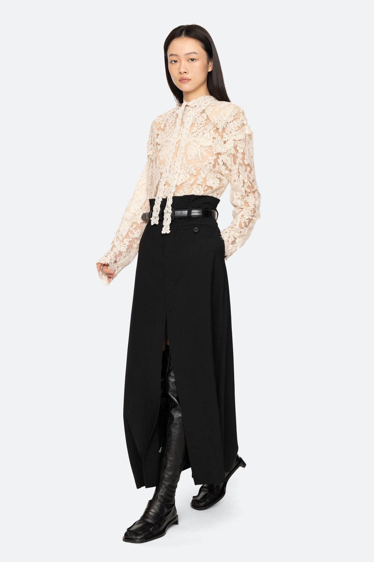 Sea New York Kirra Lace Tie-Neck Top in Cream