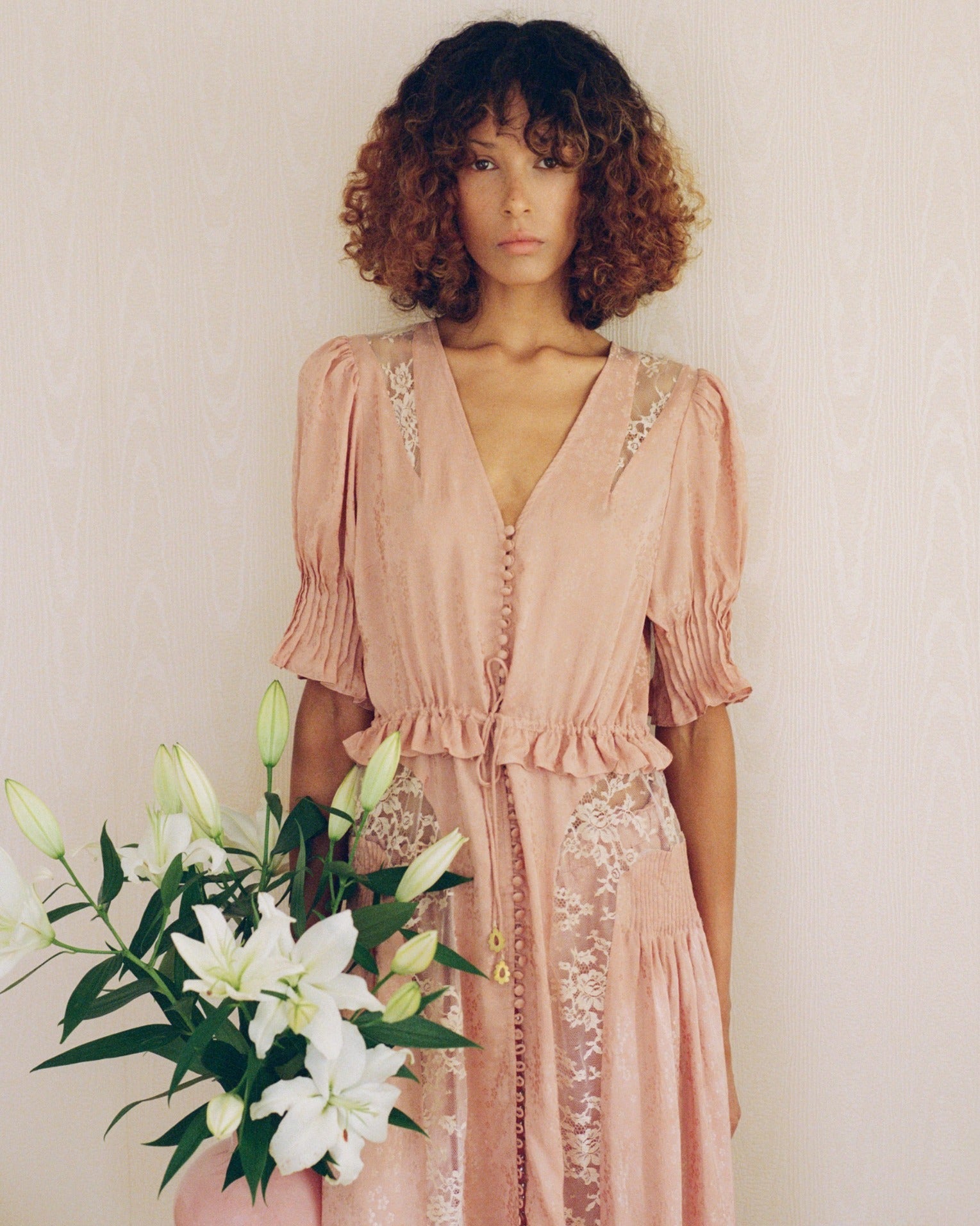 Sea New York Ethel Solid Puff Sleeve Midi Dress