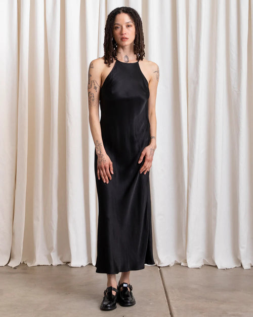 Ali Golden High Neck Bias Dress