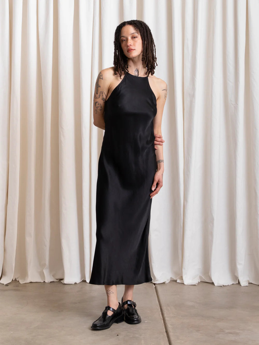 Ali Golden High Neck Bias Dress