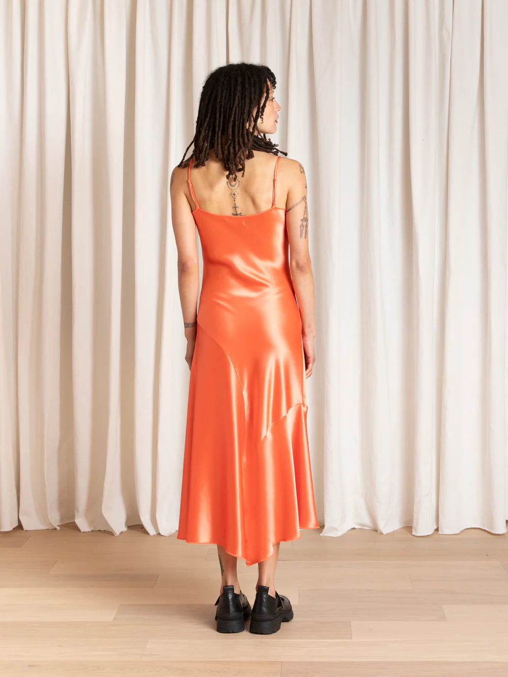 Ali Golden Asymmetrical Tank Dress in Neon Orange