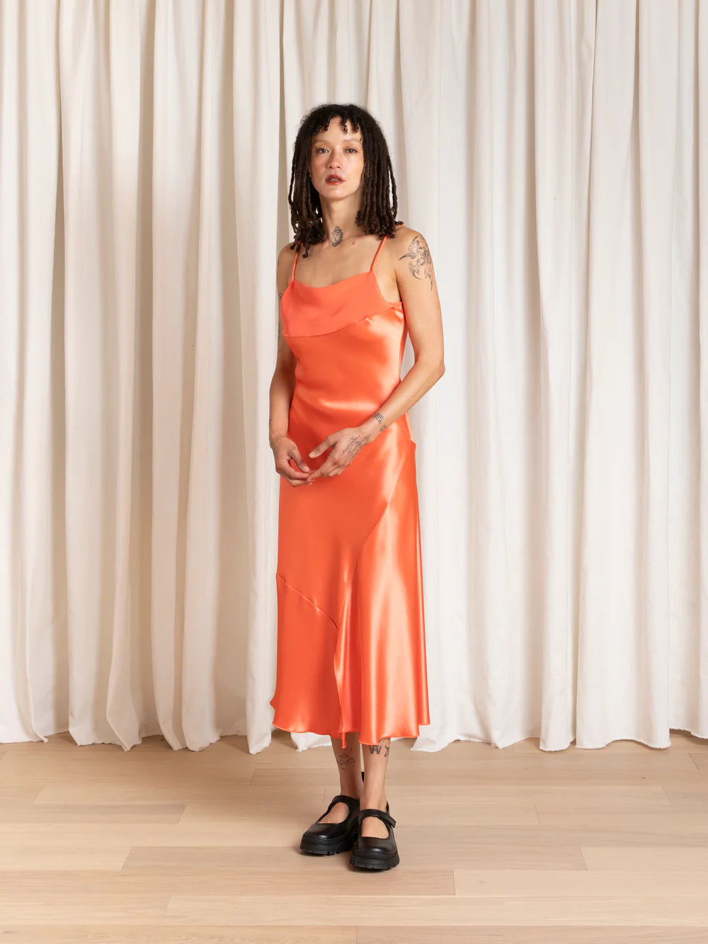 Ali Golden Asymmetrical Tank Dress in Neon Orange