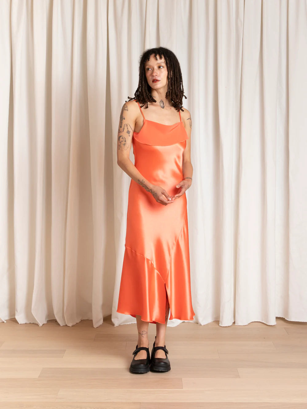 Ali Golden Asymmetrical Tank Dress in Neon Orange