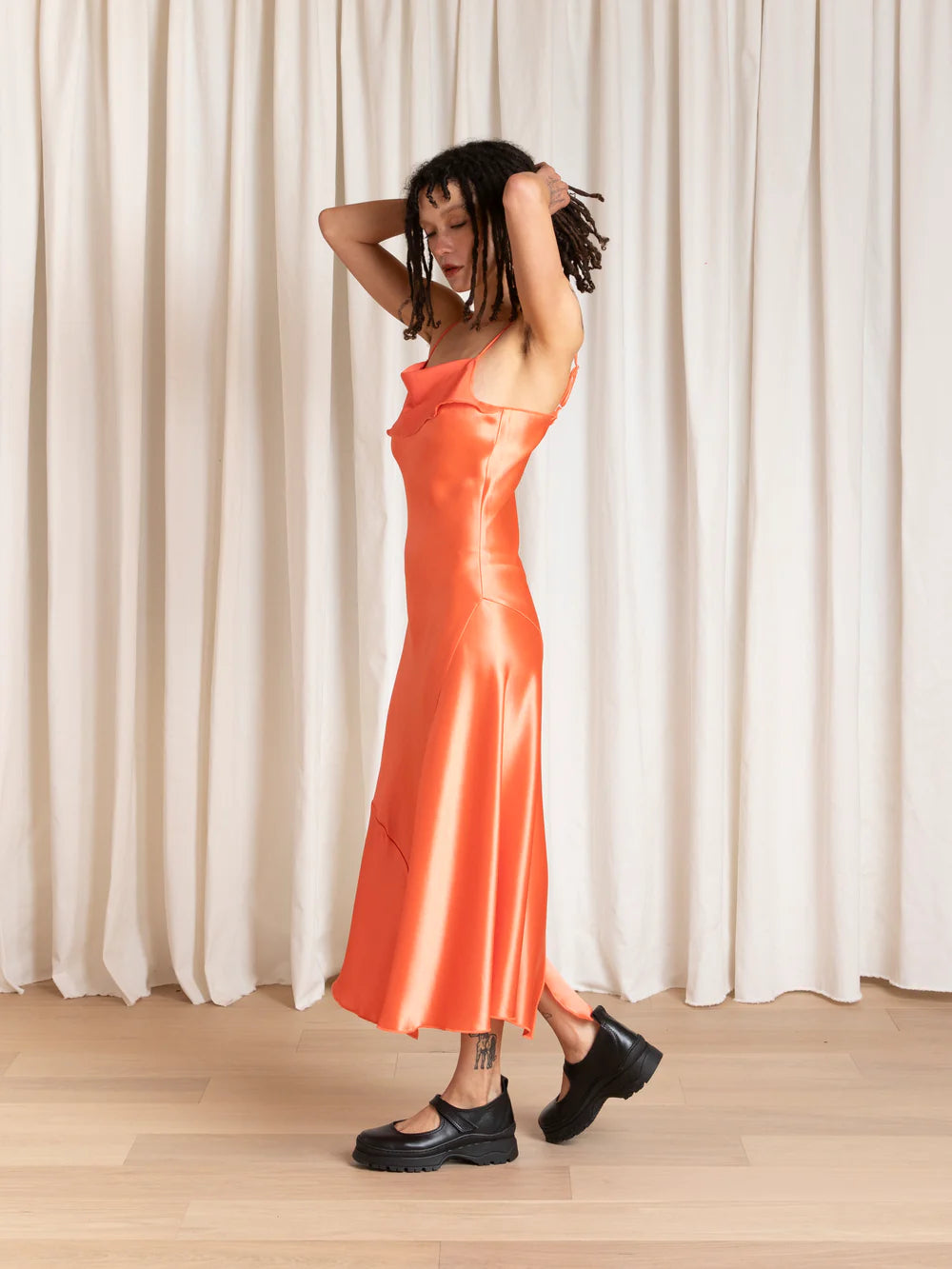 Ali Golden Asymmetrical Tank Dress in Neon Orange