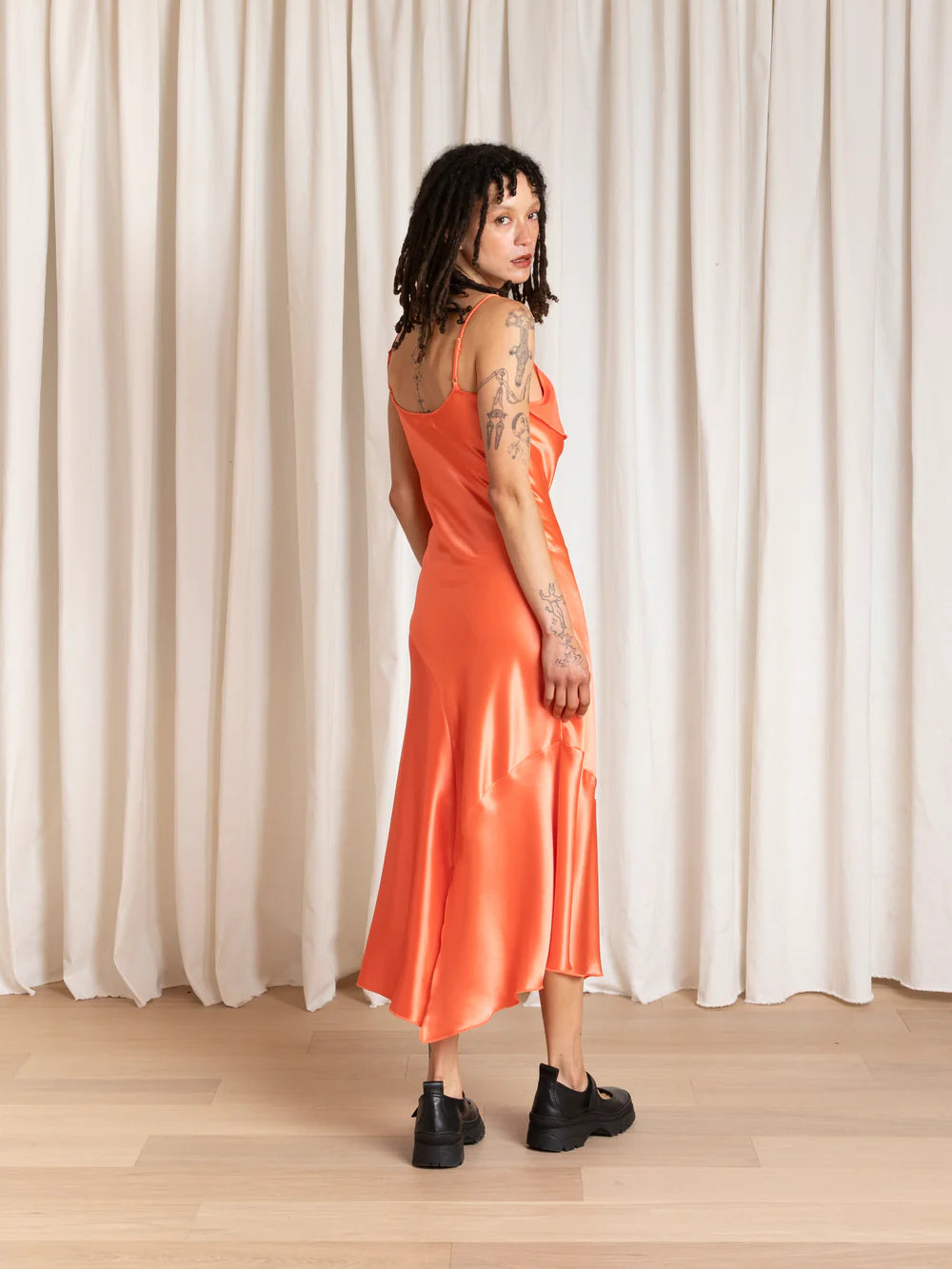 Ali Golden Asymmetrical Tank Dress in Neon Orange