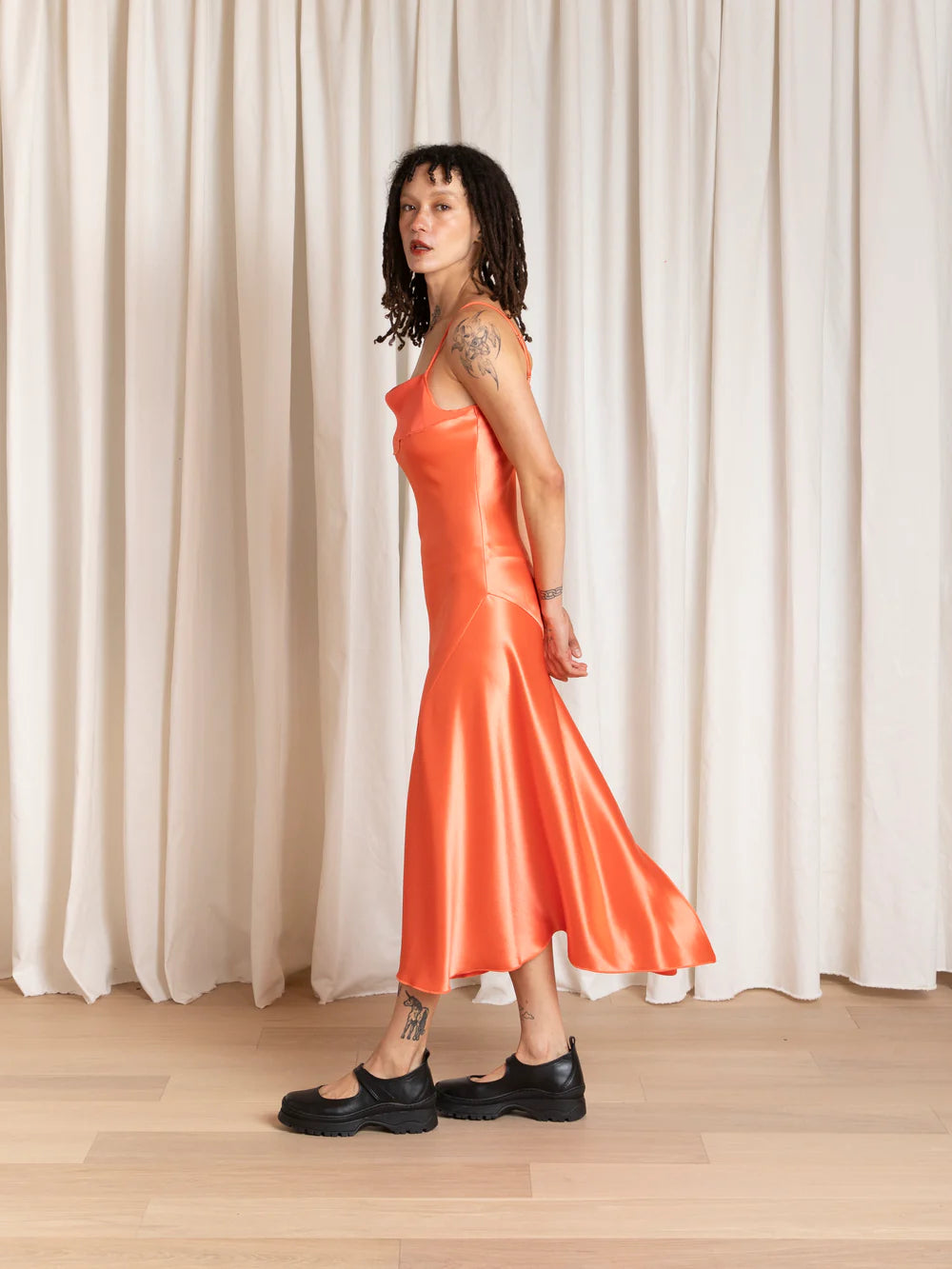 Ali Golden Asymmetrical Tank Dress in Neon Orange