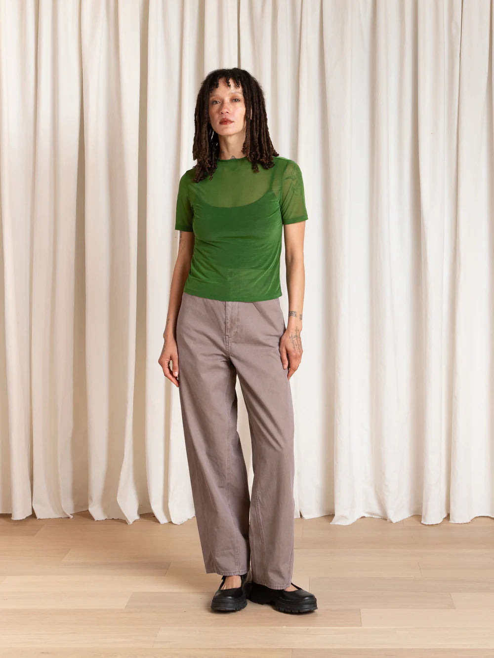 Ali Golden | New Mesh T-Shirt in Grass Green