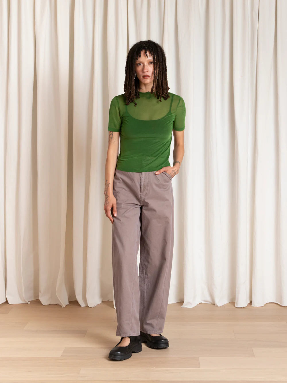 Ali Golden | New Mesh T-Shirt in Grass Green