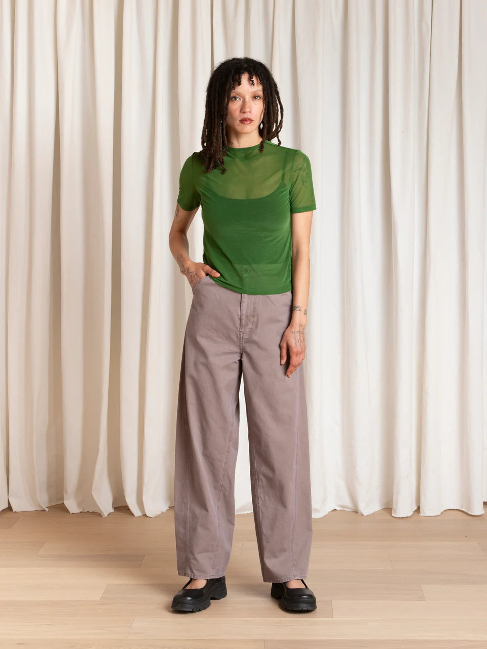 Ali Golden | New Mesh T-Shirt in Grass Green