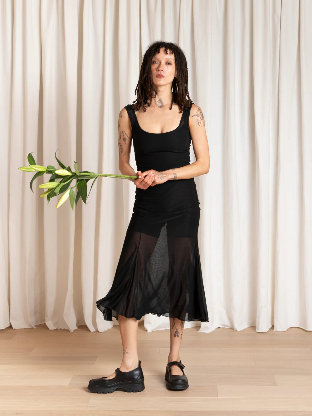Ali Golden | Tank Dress with Asymmetrical Hem in Black