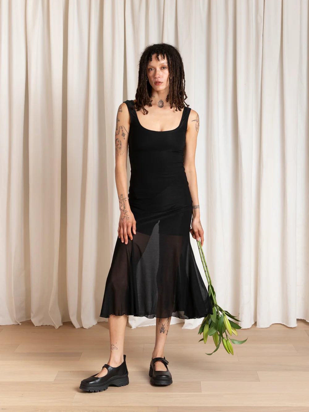 Ali Golden | Tank Dress with Asymmetrical Hem in Black