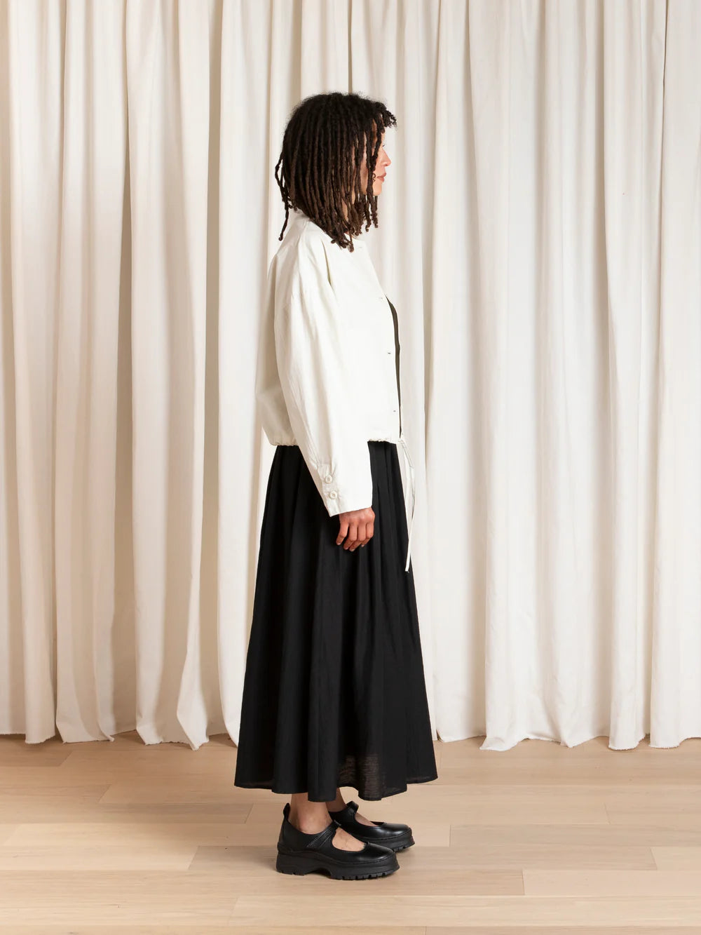 Ali Golden Cropped Drawstring Jacket in Ecru