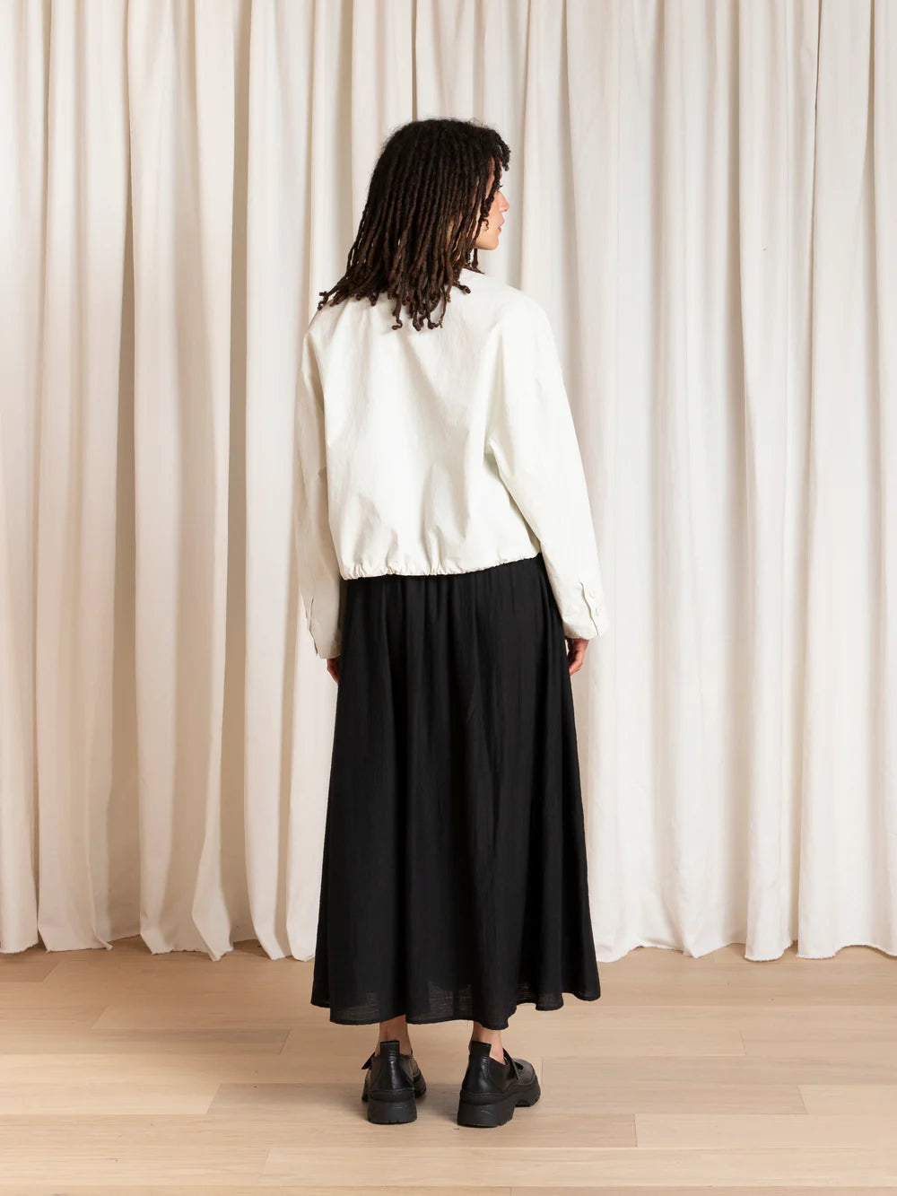 Ali Golden Cropped Drawstring Jacket in Ecru