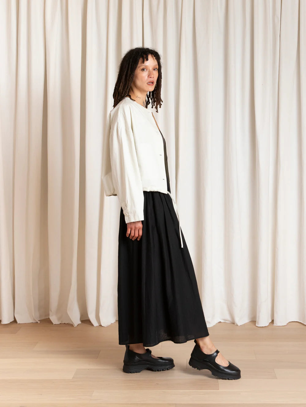 Ali Golden Cropped Drawstring Jacket in Ecru