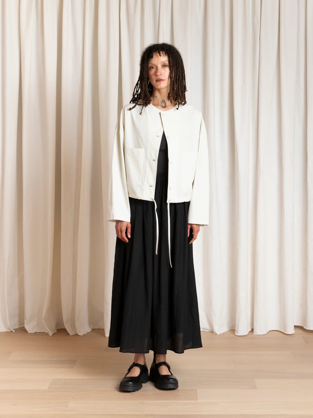 Ali Golden Cropped Drawstring Jacket in Ecru