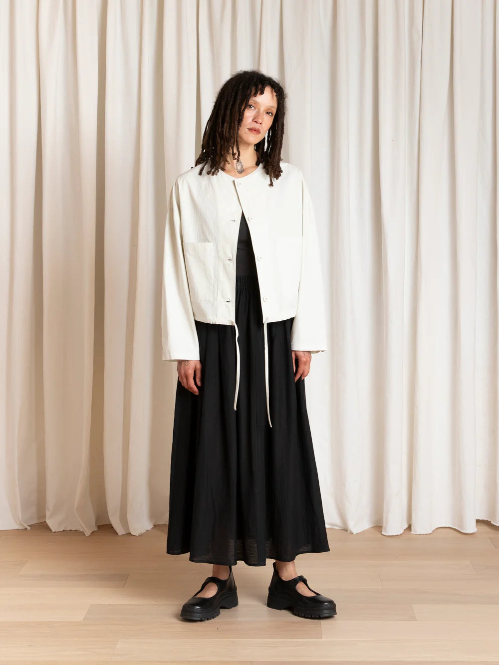 Ali Golden Cropped Drawstring Jacket in Ecru