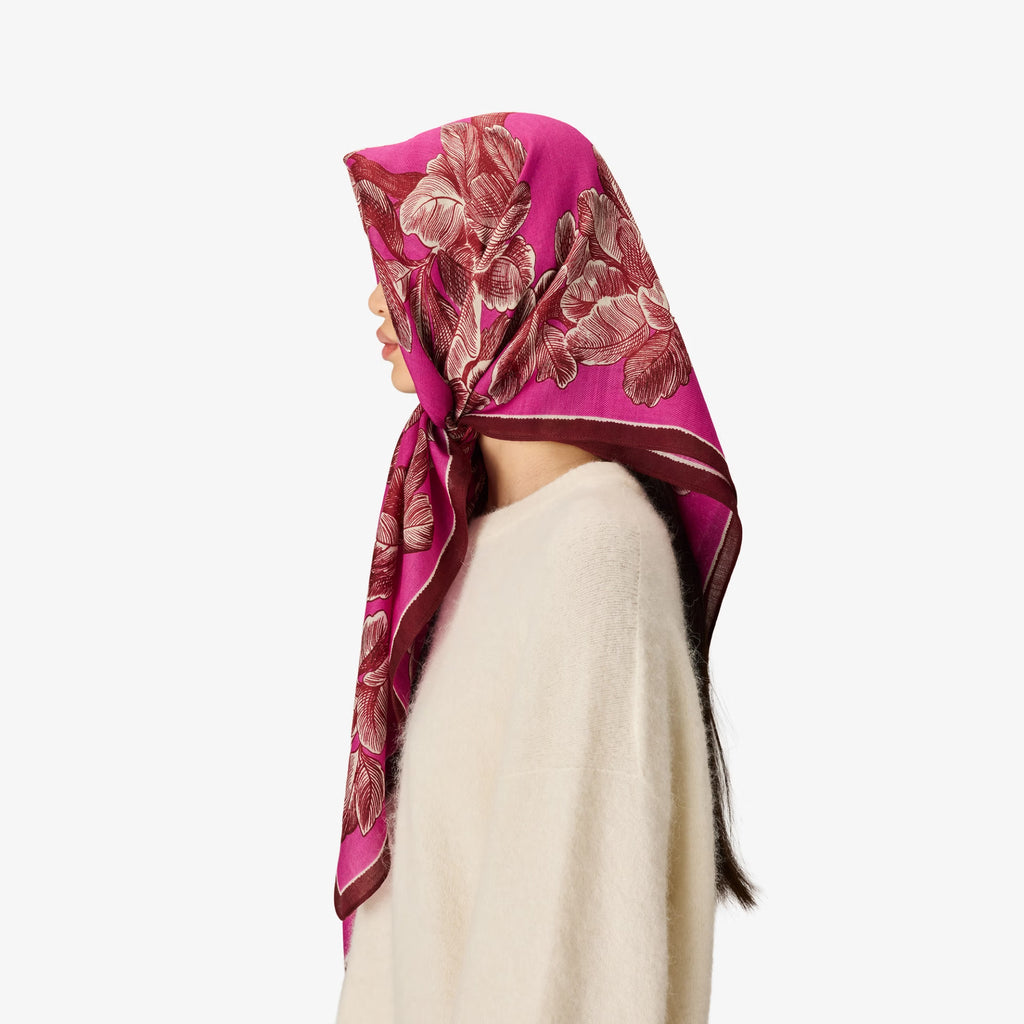 Inoui Editions Square Scarf Arboris in Fuchsia