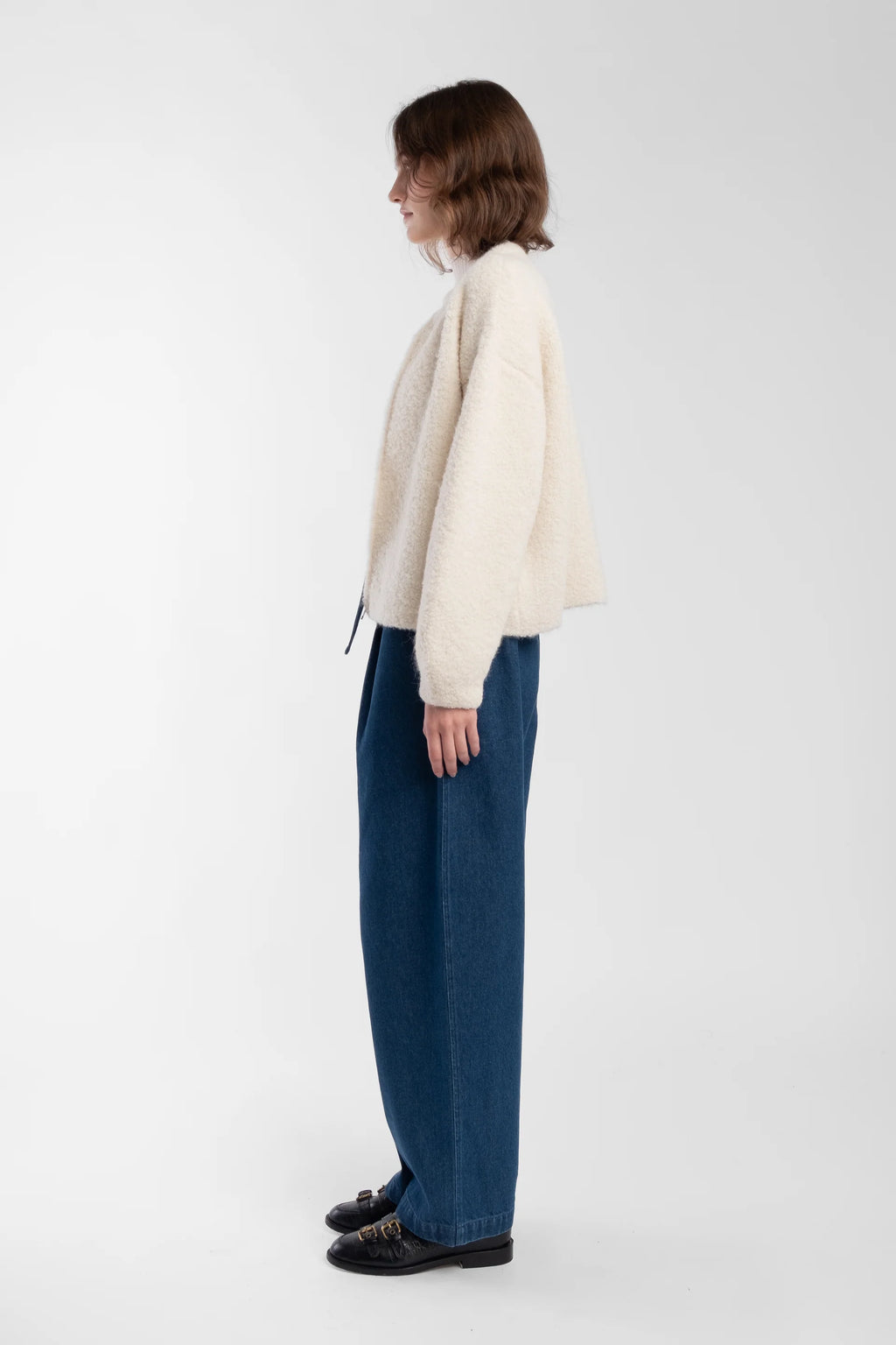 Micaela Greg Boucle Zip Cardigan in Cream