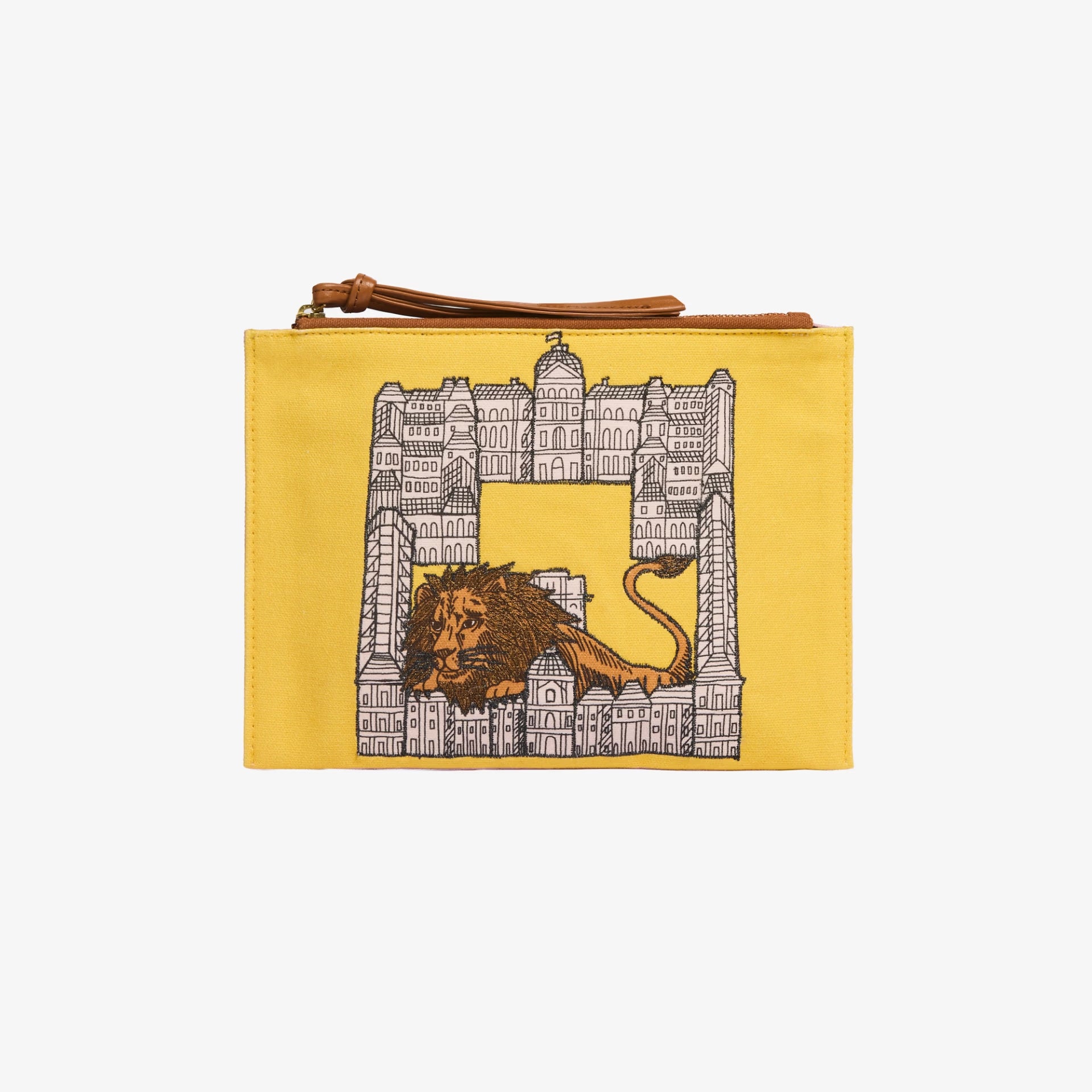 Inoui Editions Embroidered Pouch Lion in Yellow
