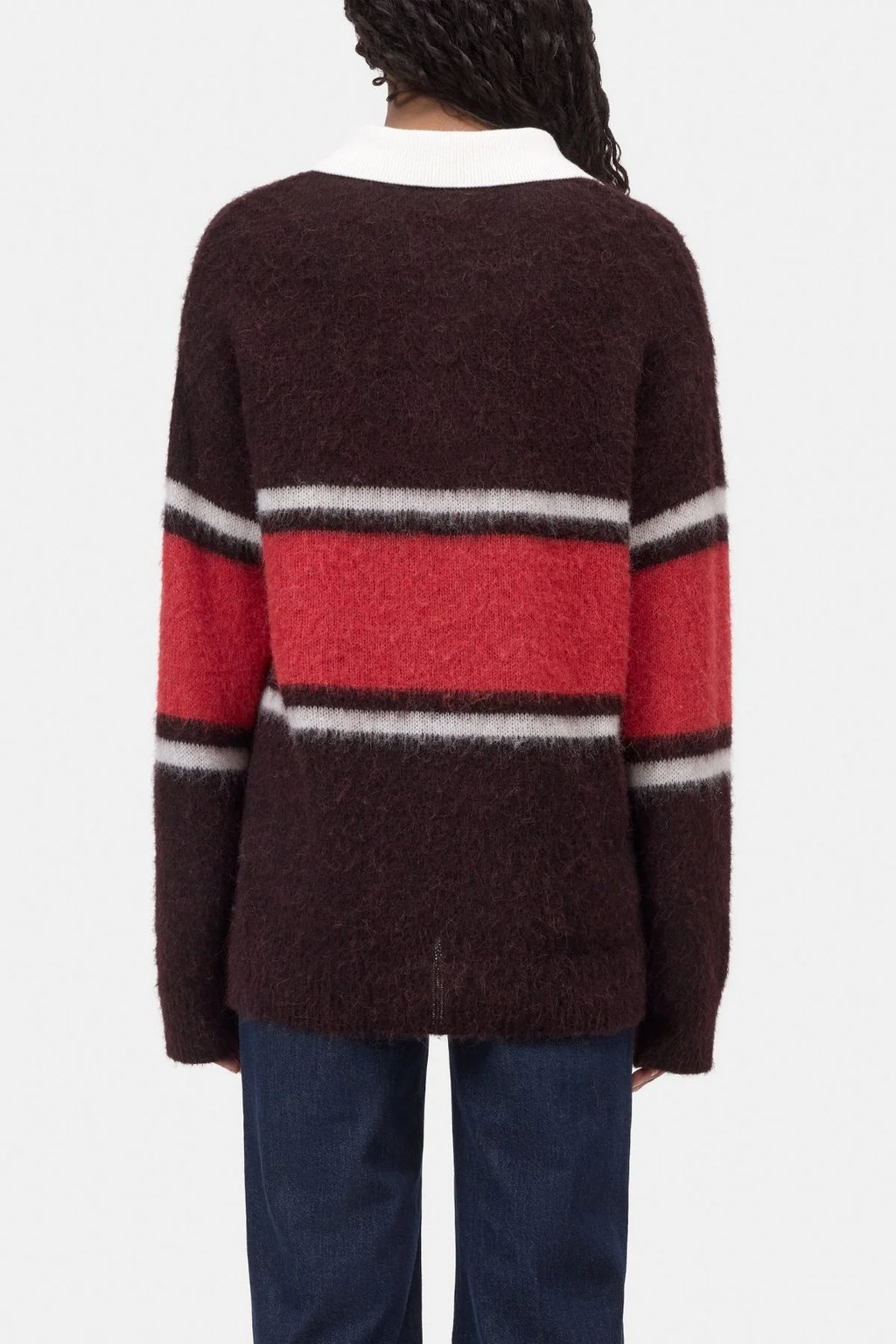 Closed Polo with Rugby Stripe in Cinder Brown