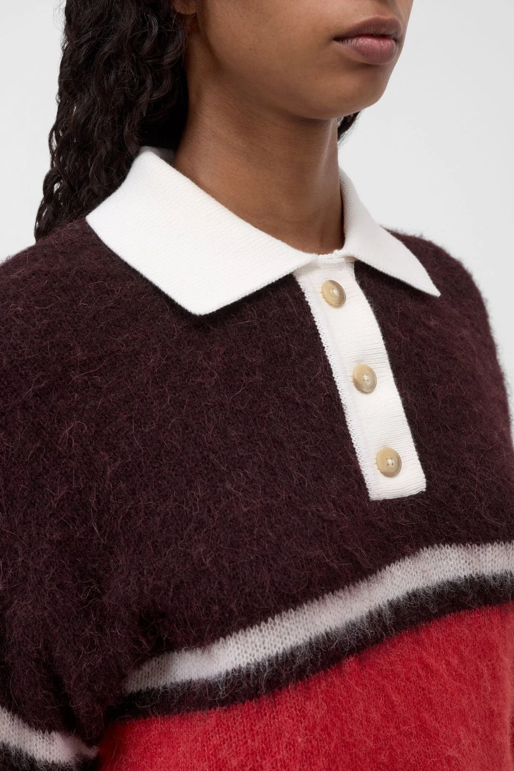 Closed Polo with Rugby Stripe in Cinder Brown
