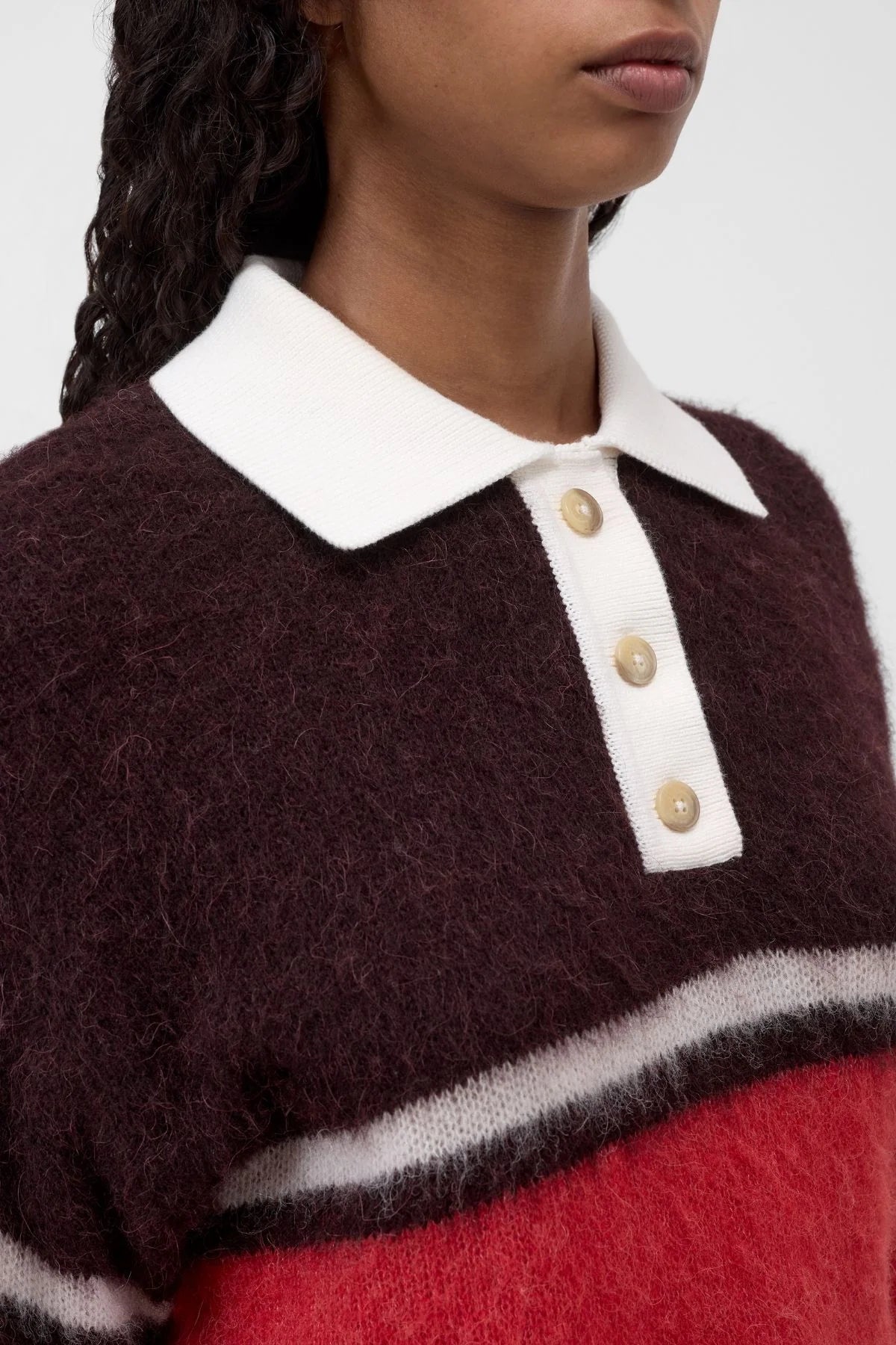 Closed Polo with Rugby Stripe in Cinder Brown
