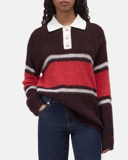Closed Polo with Rugby Stripe in Cinder Brown