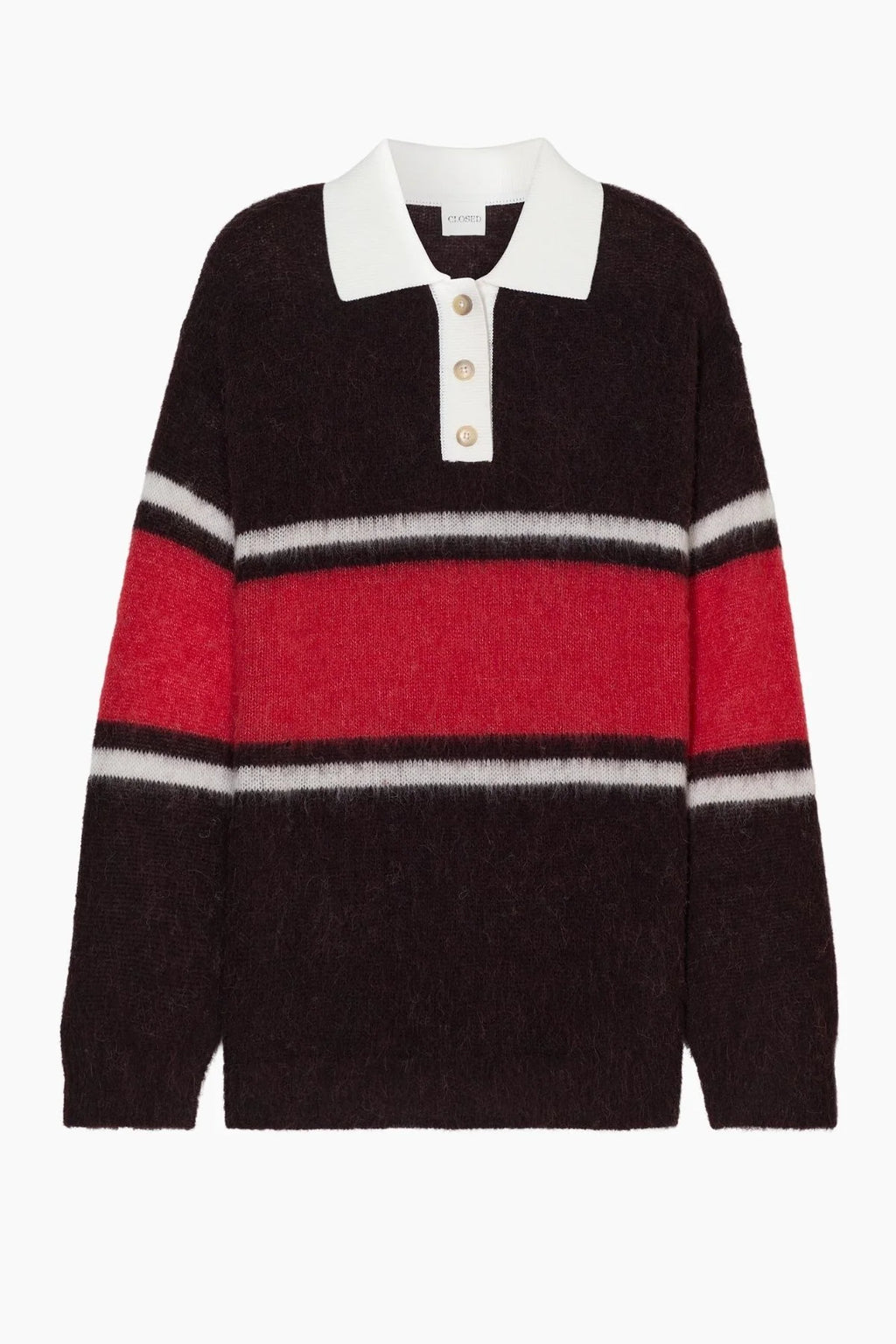 Closed Polo with Rugby Stripe in Cinder Brown