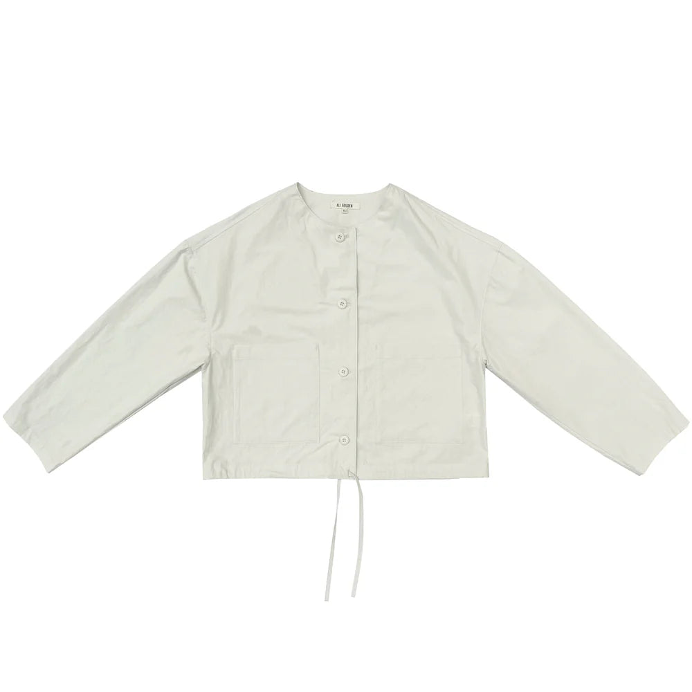 Ali Golden Cropped Drawstring Jacket in Ecru