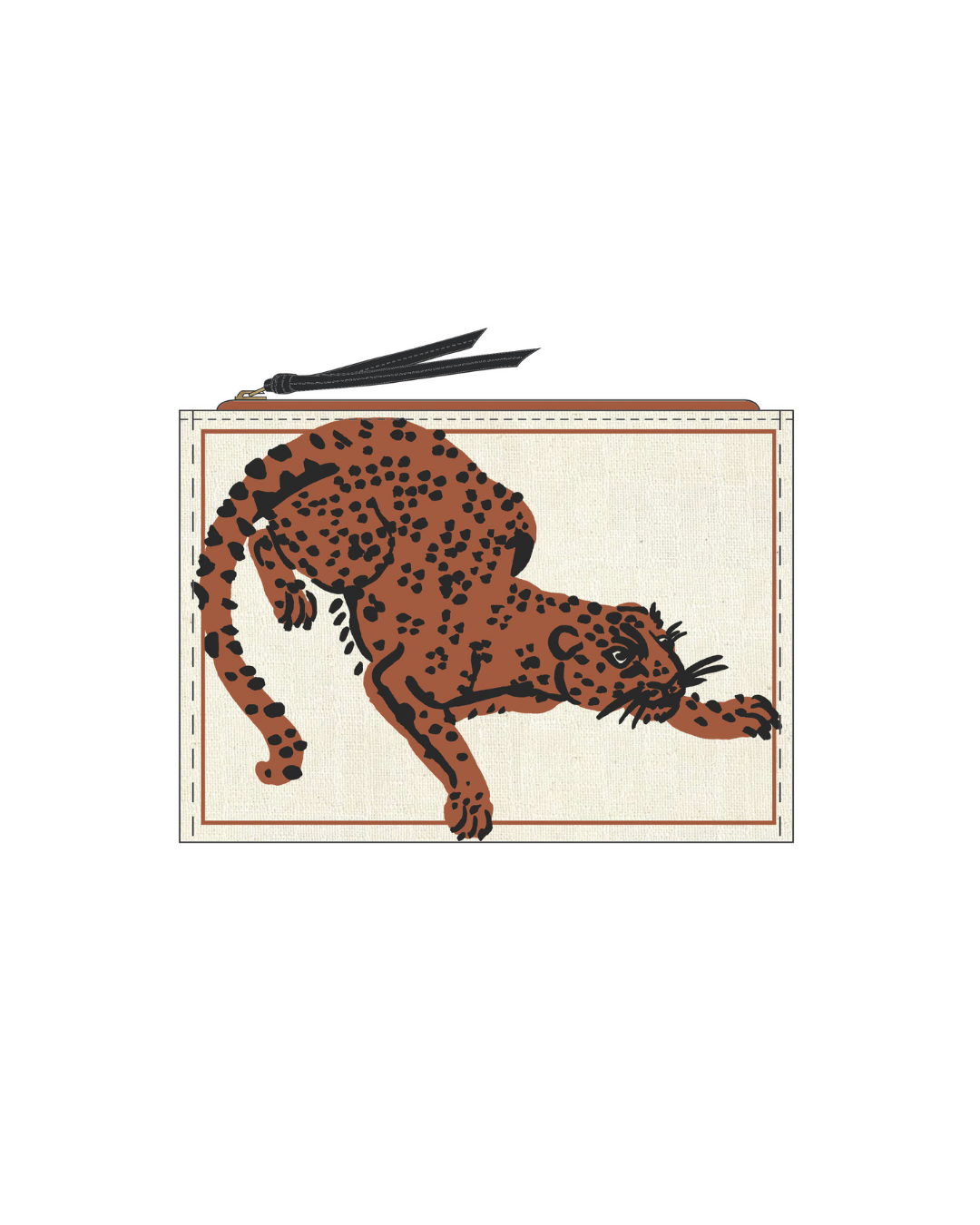 Leopard print pouch with a pen on a white background