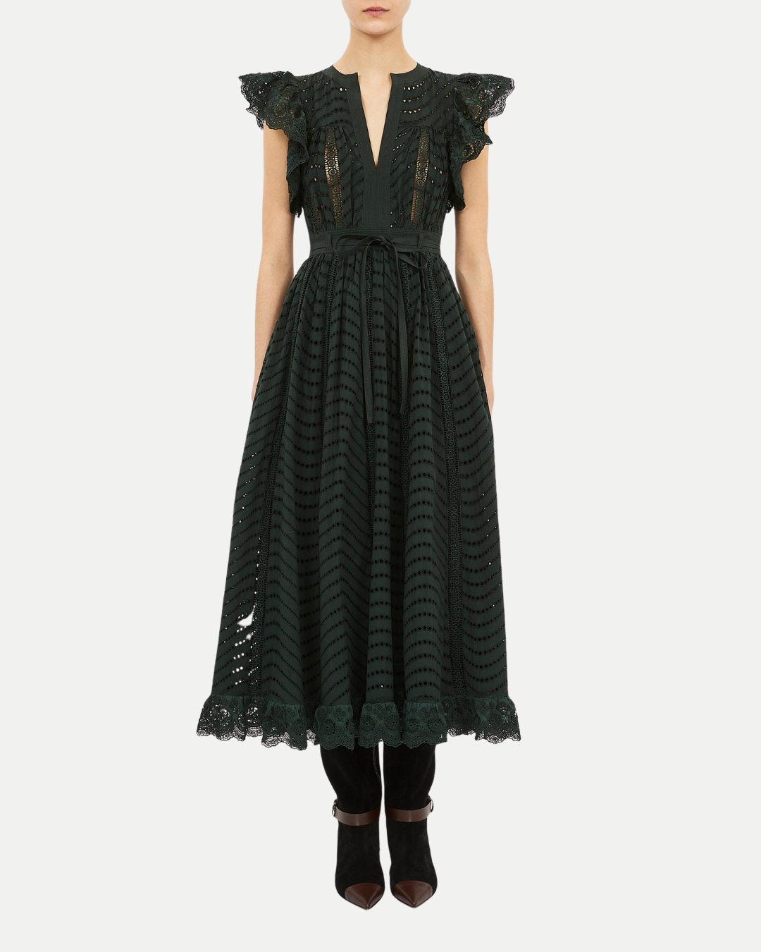 Black lace dress on a white background