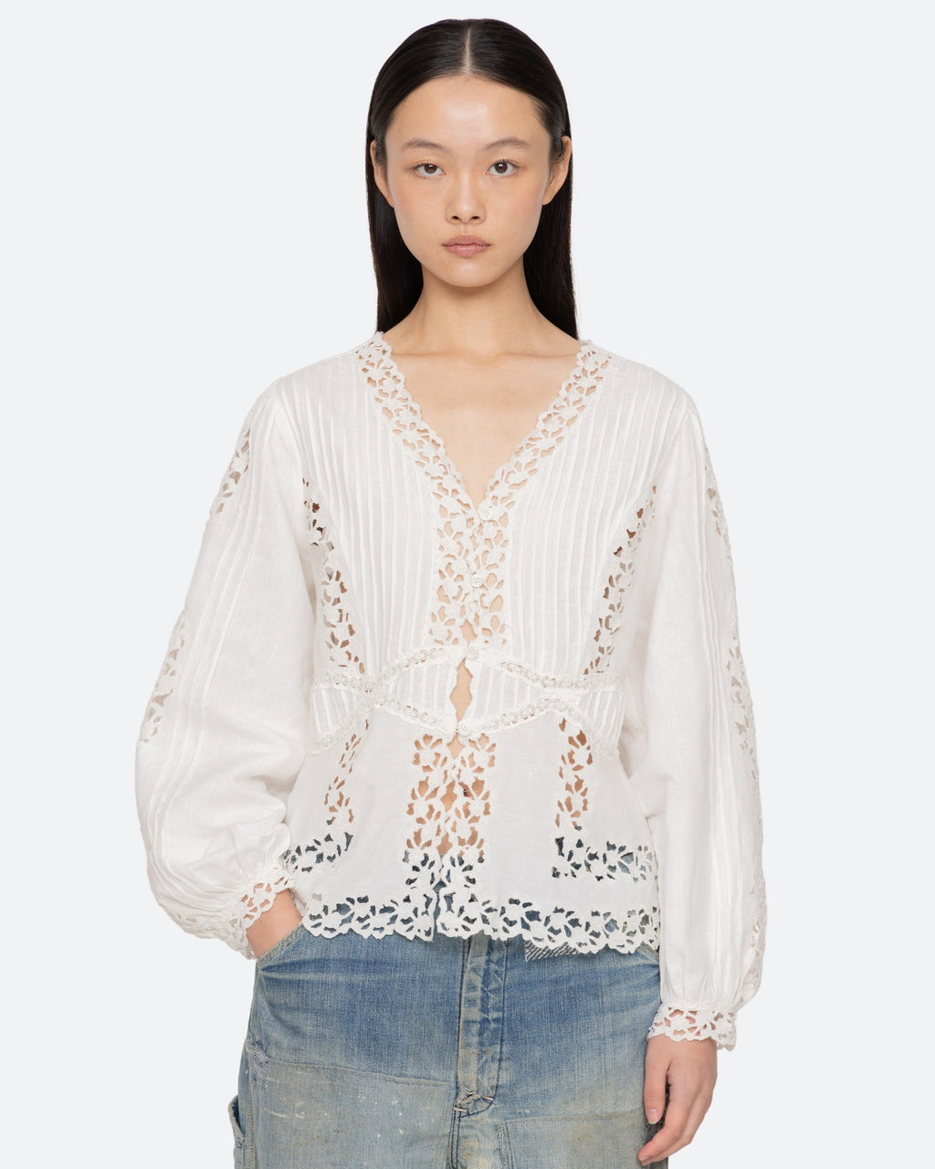 Sea New York Sofia Embroidery Long-Sleeve Blouse